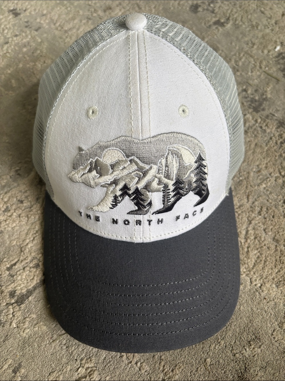The North Face  White & Gray Trucker Cap with Mountain Patch